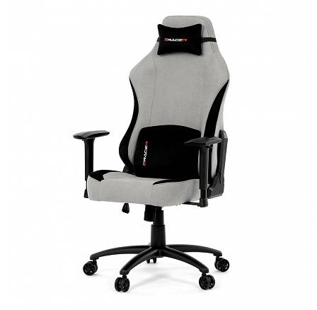 Herná stolička, strieborná látka, hojdací mechanizmus, polohovanie operadla 90°-180°, 3D podrúčky, vankúše z pamäťovej peny,