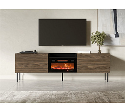 TV komoda KANTON s elektrickým krbom, orech / čierna