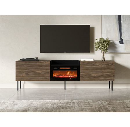 TV komoda KANTON s elektrickým krbom, orech / čierna