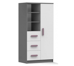 Regál 80 3S1D SMYK II - 05, Sivá/Biela/Vres