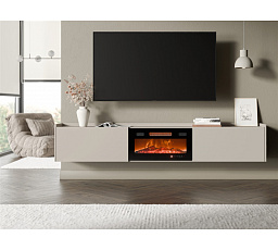 Závesná TV komoda ARIGATO s elektrickým krbom, kašmír