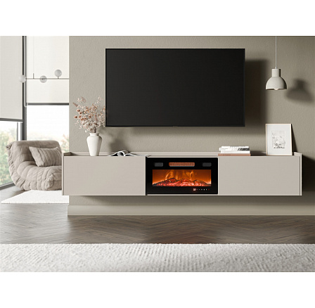 Závesná TV komoda ARIGATO s elektrickým krbom, kašmír