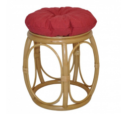 Ratanová taburetka široká medová polster vínový melír