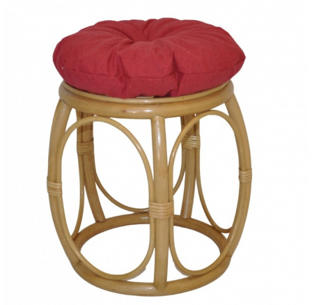 Ratanová taburetka široká medová polster vínový melír