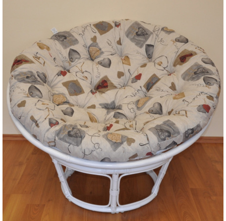 Ratanový papasan 100 cm biely, motív srdca LOVE