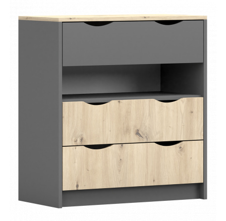 Komoda 3S - JOY II 03, Sivá/Dub Artisan