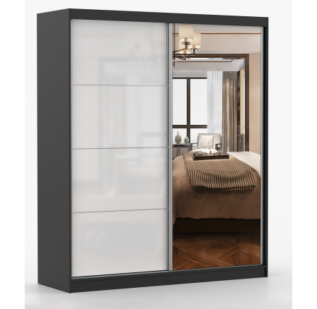 Šatní skriňa MULTI 35 - 183 cm, Čierna/Biely Lesk