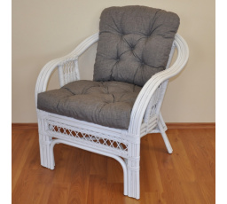 Ratanové kreslo Rio De Janeiro biele - vankúš sivý