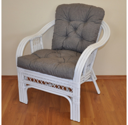 Ratanové kreslo Rio De Janeiro biele - vankúš sivý