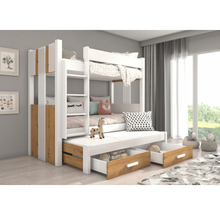 Trojposchodová posteľ ARTEMA 180x80 Biela+Artisan Trojposchodová posteľ ARTEMA 180x80 Biela+Artisan