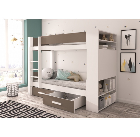 Dvojlôžková poschodová posteľ GARET 200x90 Biela+Lanýž