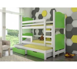 Trojposchodová posteľ s matracom LETICIA White+Green
