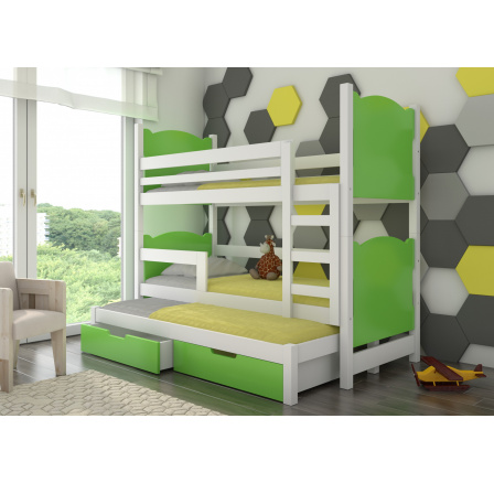 Trojposchodová posteľ s matracom LETICIA White+Green
