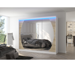 Posuvná skriňa so zrkadlom a LED osvetlením CAMBE 250 White+Sonoma