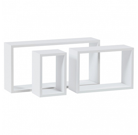 Nástenná polica, sada 3 kusov, MDF, matná biela, balená v ochrannej fólii