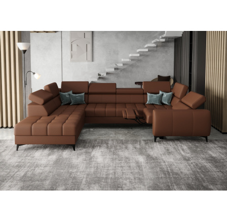 Rohová sedacia súprava PORTO MAX I, relax prírodná koža 225x350X193 cm - ľavá, Koňaková koža Rohová sedacia súprava PORTO MAX I, relax prírodná koža 225x350X193 cm - ľavá, Koňaková koža