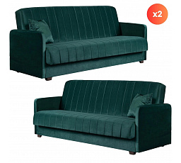 Sada 2x Rozkladacia Pohovka PORTO Zelená Zamatová
