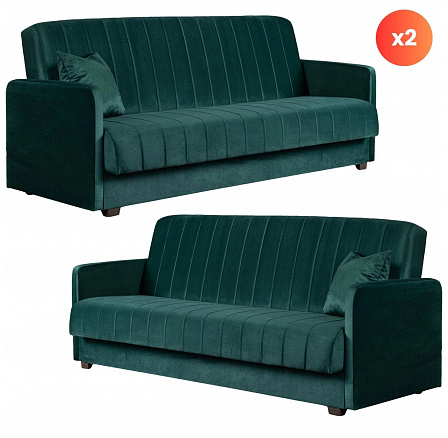 Sada 2x Rozkladacia Pohovka PORTO Zelená Zamatová