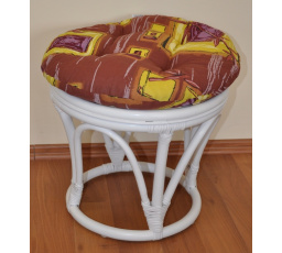 Ratanová taburetka veľká biela polster hnedý list