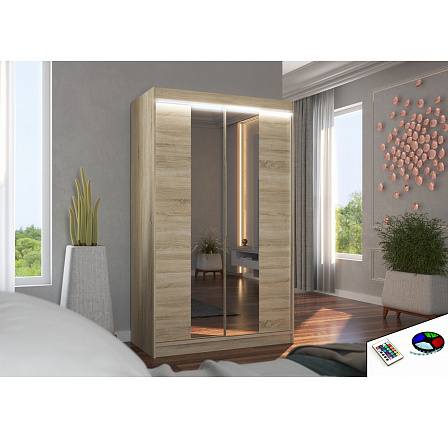Posuvná skriňa so zrkadlom a LED osvetlením MARVIN 120 Sonoma+Sonoma Posuvná skriňa so zrkadlom a LED osvetlením MARVIN 120 Sonoma+Sonoma