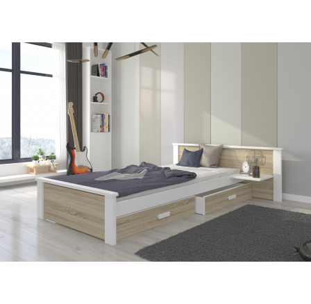 Posteľ ALDEX SHELF 200x90 Biela+Sonoma