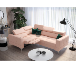Rohová sedacia súprava TOSCANIA, relax s funkciou spania 185x250 prírodná koža - ružová, ľavá