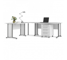 Rohový písací stôl OFFICE 80400/304, biely/strieborný 