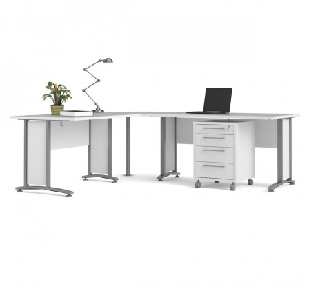Rohový písací stôl OFFICE 80400/304, biely/strieborný 