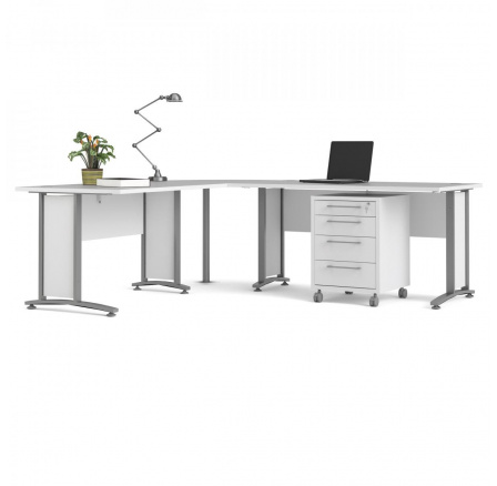 Rohový písací stôl OFFICE 80400/304, Biela/Strieborná Rohový písací stôl OFFICE 80400/304, Biela/Strieborná