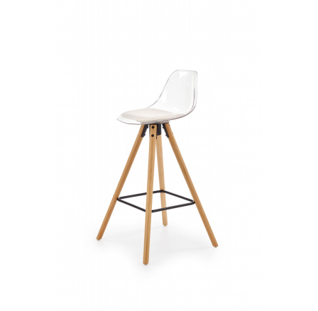 Barová stolička H91, priehľadná/biela/bukové drevo