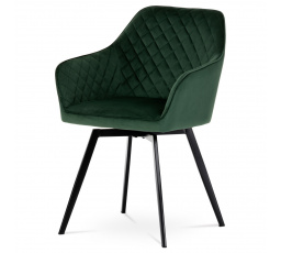 Jedálenská stolička, smaragdovo zelené zamatové čalúnenie, kovové nohy, čierny matný lak