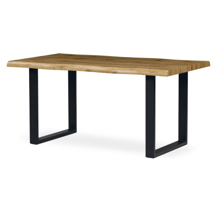 Jedálenský stôl, 160x90x77 cm, MDF doska, 3D dekor divoký dub, kov, čierny lak
