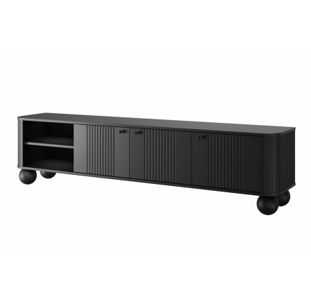 TV komoda VESPER 3D, Čierna/Čierne úchyty/okrúhle nohy