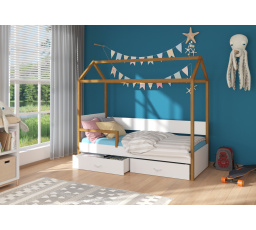 Chalupárska posteľ so zábranou a matracom OTELLO 180x80 Dub+Biela