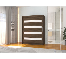 Šatní skriňa s posuvnými dverami s lacobelom MARTINEZ 150 Choco+White Lacobel
