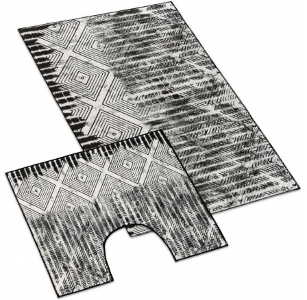 Kúpeľňová sada predložiek 3D 60x100+60x50cm Kosoštvorce bielo-čierne