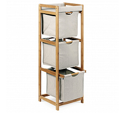 Regál 3 zásuvky, lakovaný bambus a látka