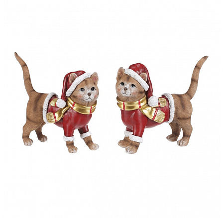 Kočka - vánoční figurka, polyresin, vel. M, červeno-hnědá, mix 2, cena za 1 ks