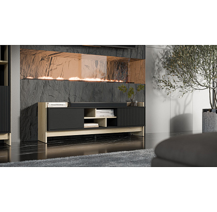 TV komoda PORTO 150, čierna / dub Cremona TV komoda PORTO 150, čierna / dub Cremona
