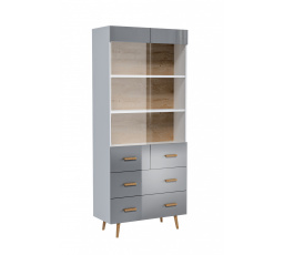 Vitrína BRILLO W2D2S, biela matná + sivý lak