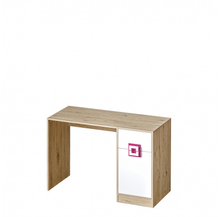 NIKOS 10 - Písací stôl (NICO 10) - biely/svetlý dub - ružová rukoväť (DO) (K150-Z)