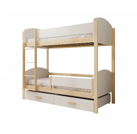Detská Poschodová Posteľ Jori s zábranou 200x90 s matracom Biela+Borovica