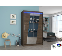 Šatní skriňa s posuvnými dverami, zrkadlom a LED osvetlením TEXAS 120 Choco+Choco