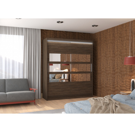 Posuvná skriňa so zrkadlom a LED osvetlením TOLEDO 180 Choco+Choco