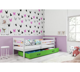 Detská posteľ ERYK 80x190 cm so zásuvkou, s matracom, Biela/Zelená