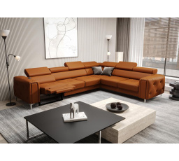 Rohová Kožená sedacia súprava s funkciou, relax ORION I 325x255 cm - pravá, oranžová