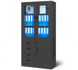 Kancelárska presklená kovová skriňa na dokumenty so zásuvkami WIOLA, 900 x 1850 x 400 mm, antracitová