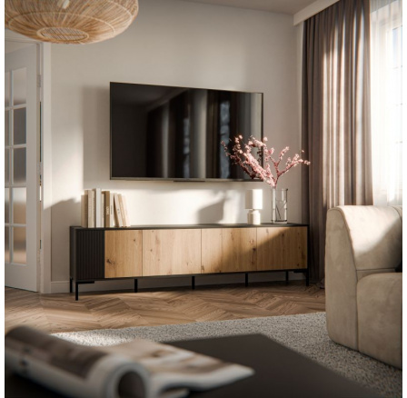 TV komoda MERCI 200, čierny/artisan