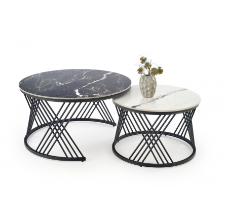 Konferenčný stolík FLAMINGO, efekt čierneho mramoru / efekt bieleho mramoru / čierna