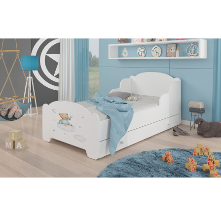 Posteľ s matracom a zásuvkou AMADIS TEDDY BEAR AND CLOUD 140x70 Biela